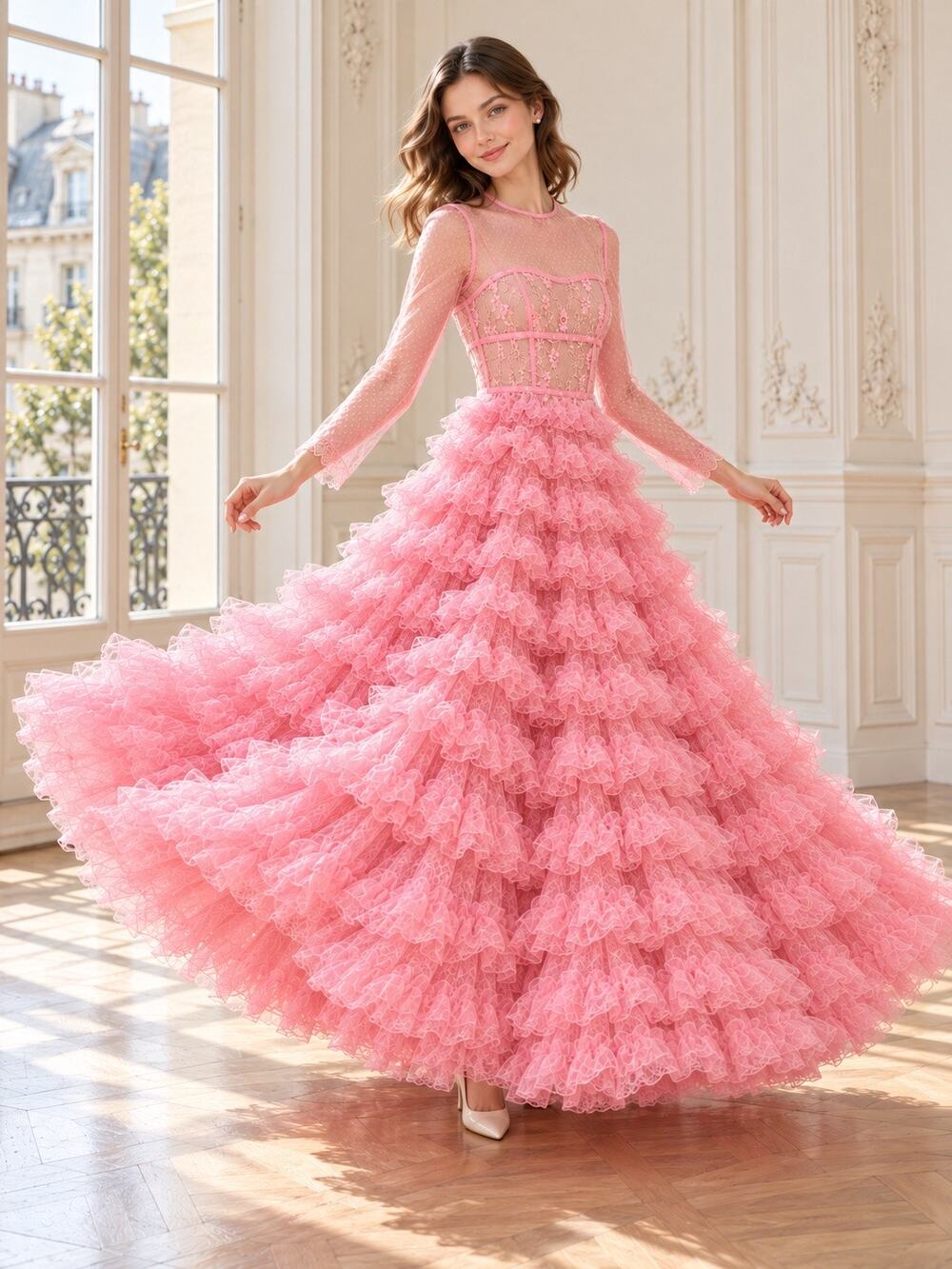 NWT Red Valentino Lace tulle Gown in Peach blossom IT36/XS/US0